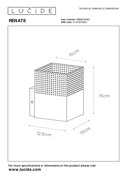 Lucide RENATE - Wall light - 1xE27 - Matt Gold / Brass - technical